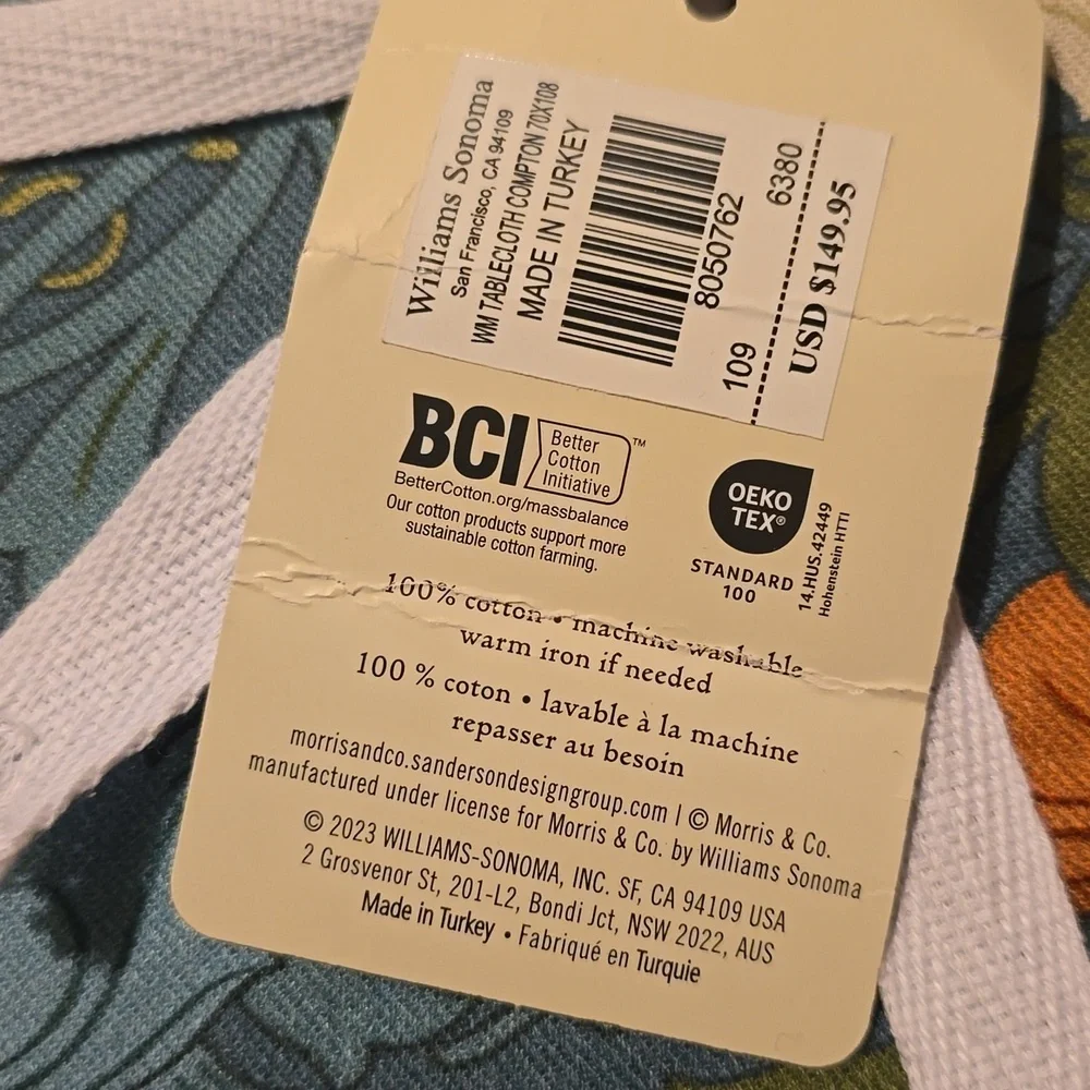 Williams Sonoma MORRIS & CO. Compton Tablecloth,Size 70×108 In, Retail $150.00US